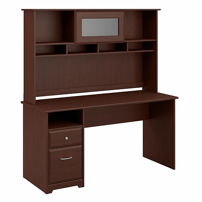Bush Furniture Cabot 60W Computer Desk With Hutch And Drawers, Harvest Cherry (CAB042HVC)
