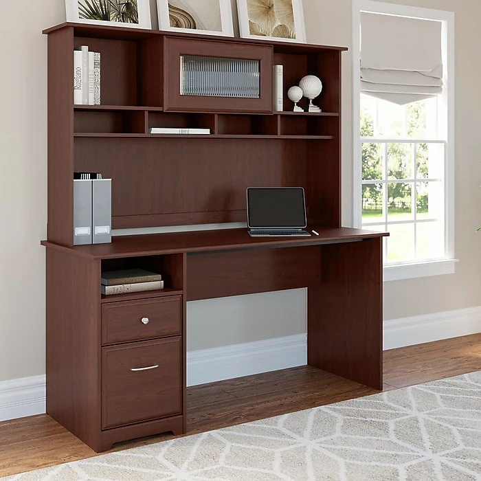 Bush Furniture Cabot 60W Computer Desk With Hutch And Drawers, Harvest Cherry (CAB042HVC) - Image 2