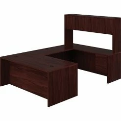 HON 10500 Series Bundle Solutions Left U-Station With Stack-On Storage, Mahogany, 72" X 108"