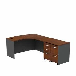 Bush Business Furniture Westfield Bow Front Right Handed L Shaped Desk W/ 2 Mobile Pedestals, Hansen Cherry (SRC034HCRSU)