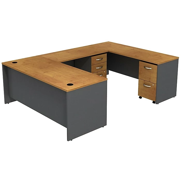 Bush Business Furniture Westfield U Shaped Desk W/ 2 Mobile Pedestals, Natural Cherry (SRC047NCSU)