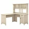 Bush Furniture Salinas 60W L Shaped Desk With Hutch, Antique White (SAL004AW)