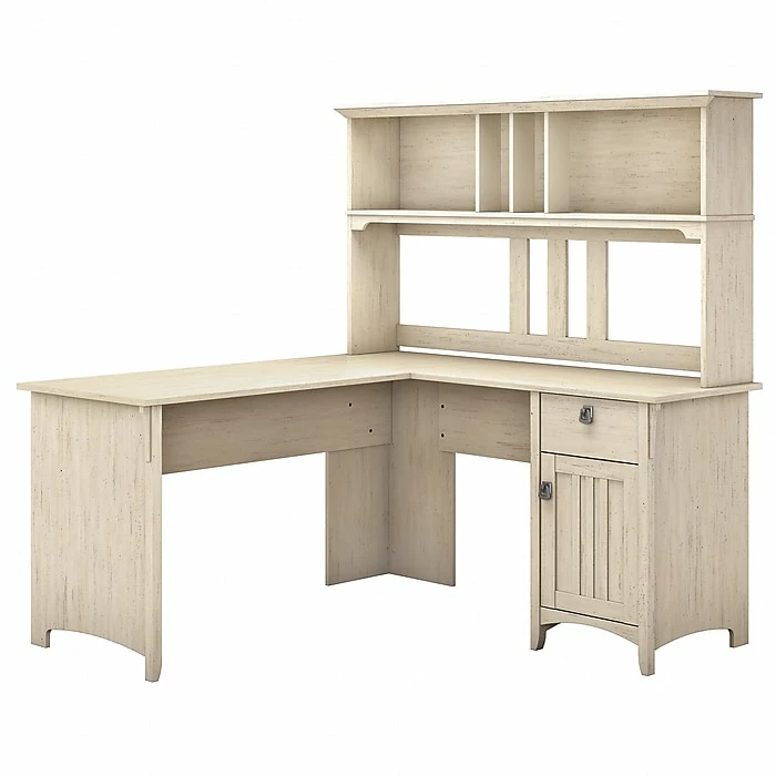 Bush Furniture Salinas 60W L Shaped Desk With Hutch, Antique White (SAL004AW) - Image 2
