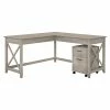 Bush Furniture Key West 60W L Shaped Desk With Mobile File Cabinet, Washed Gray (KWS013WG)
