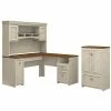 Bush Furniture Fairview 60W L Shaped Desk With Hutch And Storage Cabinet With Drawer, Antique White/Tea Maple (FV010AW)