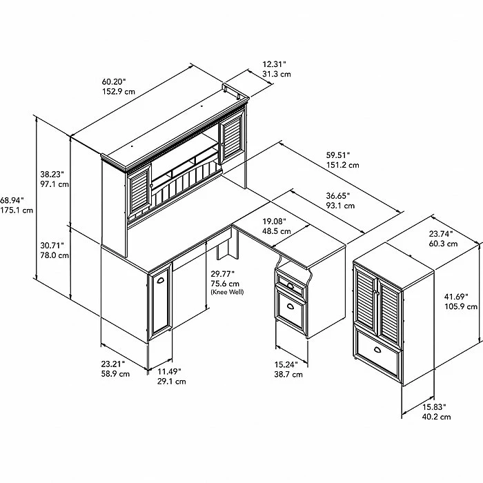 Bush Furniture Fairview 60W L Shaped Desk With Hutch And Storage Cabinet With Drawer, Antique White/Tea Maple (FV010AW) - Image 4