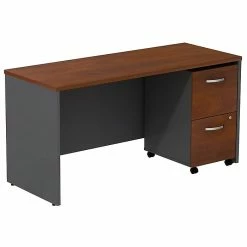 Bush Business Furniture Westfield Desk Credenza W/ 2 Drawer Mobile Pedestal, Hansen Cherry (SRC029HCSU)