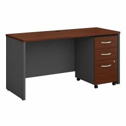 Bush Business Furniture Westfield 60W X 24D Office Desk With Mobile File Cabinet, Hansen Cherry (SRC025HCSU)