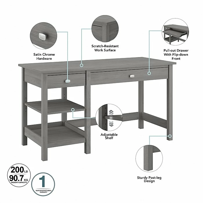 Bush Furniture Broadview 54" Computer Desk With Shelves, Modern Gray (BDD154MG-03) - Image 3